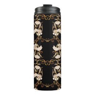 Garrafa Térmica Art Nouveau Style: Vintage Preto-Dourado.