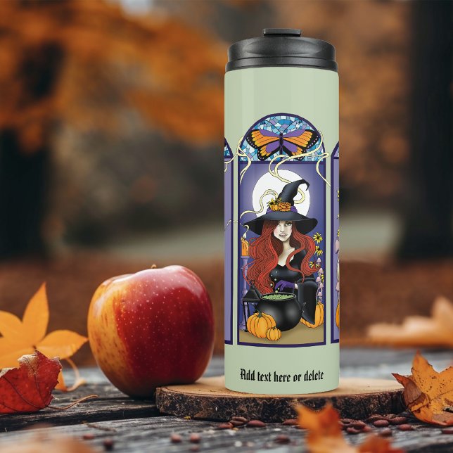 Garrafa Térmica Art Nouveau Witch Owl Cat Halloween (Criador carregado)