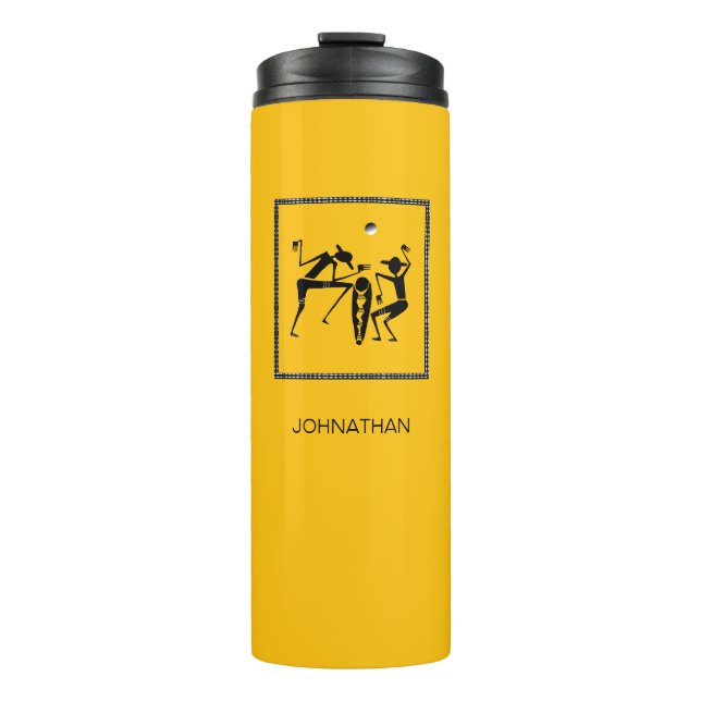 Garrafa Térmica Arte Africana, Bela e Engraçada Dança Luar (Frente)