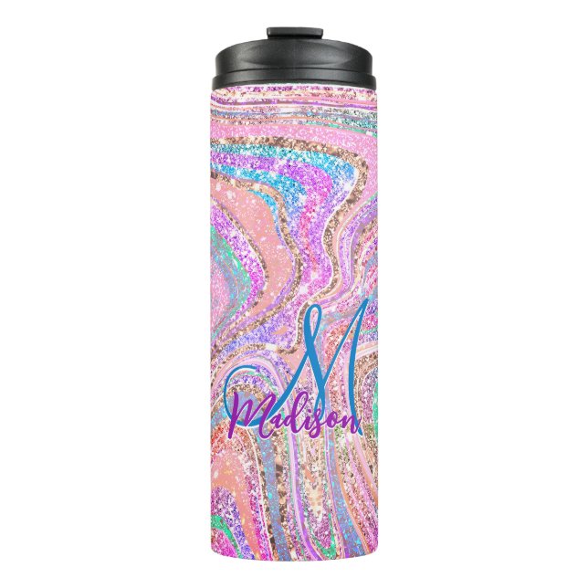 Garrafa Térmica Arte cinzenta cintilante unicórnio arco-íris (Frente)