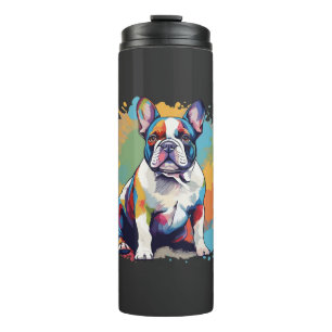Garrafa Térmica Arte Colorida de Bulldog Francês para Amantes de C