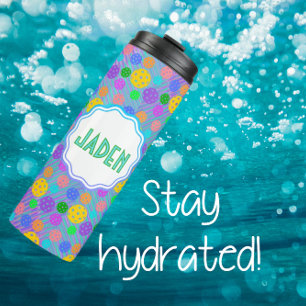 Garrafa Térmica Arte Colorida Personalizada do Pop de Pickleball