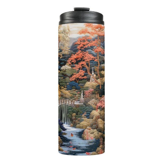 Garrafa Térmica Arte da Paisagem Japonesa: Cascata e Aldeia (Frente)