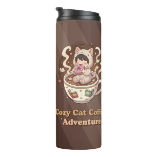 Garrafa Térmica Arte de Aventura de Café do Gato Aconchegante