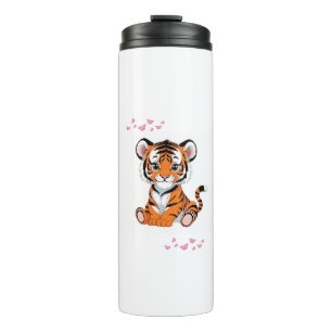 Garrafa Térmica Arte de Bebê Tigre com Borboletas Rosa -