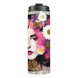 Garrafa Térmica Arte de Colagem de Papel | Floral Feminino Vintage