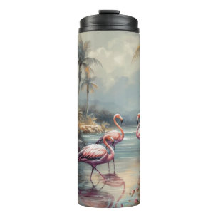 Garrafa Térmica Arte de Flamingo Tropical Vintage Laguna Flórida