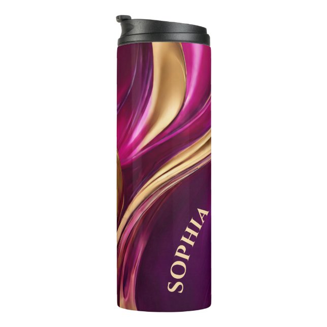 Garrafa Térmica Arte de Fluxo Abstrato moderno-Fúcsia Roxo e Doura (Rotação à direita)
