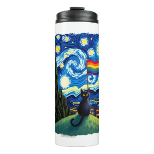 Garrafa Térmica Arte de Gato Orgulho Gay Estilo Noite Estrelada LG