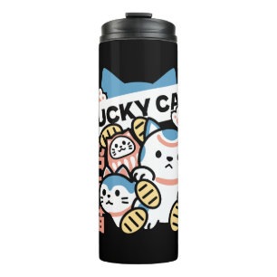 Garrafa Térmica Arte de Gato Sortudo – Maneki Neko com Moeda de Ou