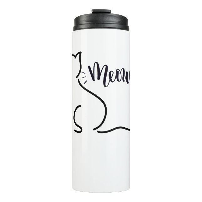 Garrafa Térmica Arte de Linha de Gato de Miau | Design de Gato Min (Frente)