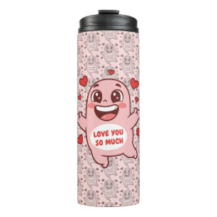 Garrafa Térmica Arte de Monstro Rosa Fofo que Ama Você Muito