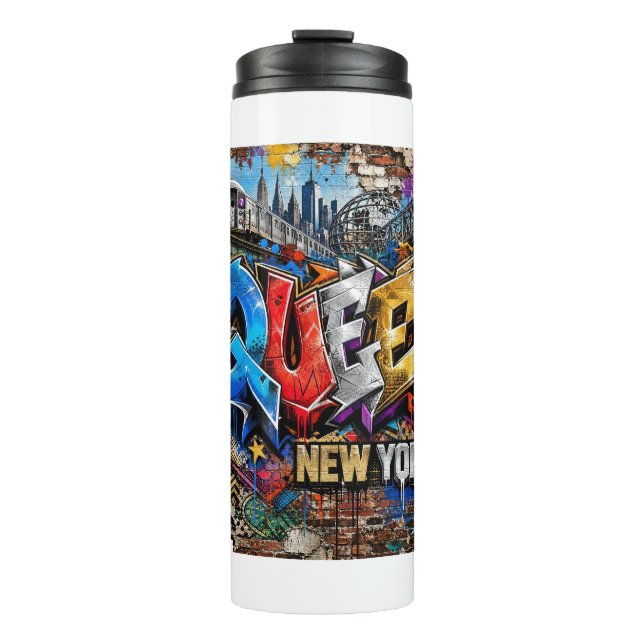 Garrafa Térmica Arte de Parede com Grafite de Queens Nova York (Frente)