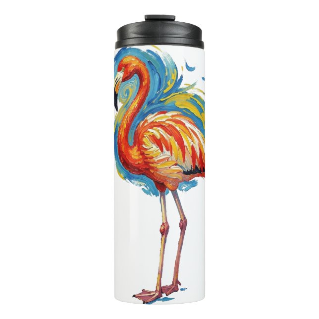 Garrafa Térmica Arte de Pássaro com Pincelada Abstrata de Flamingo (Frente)