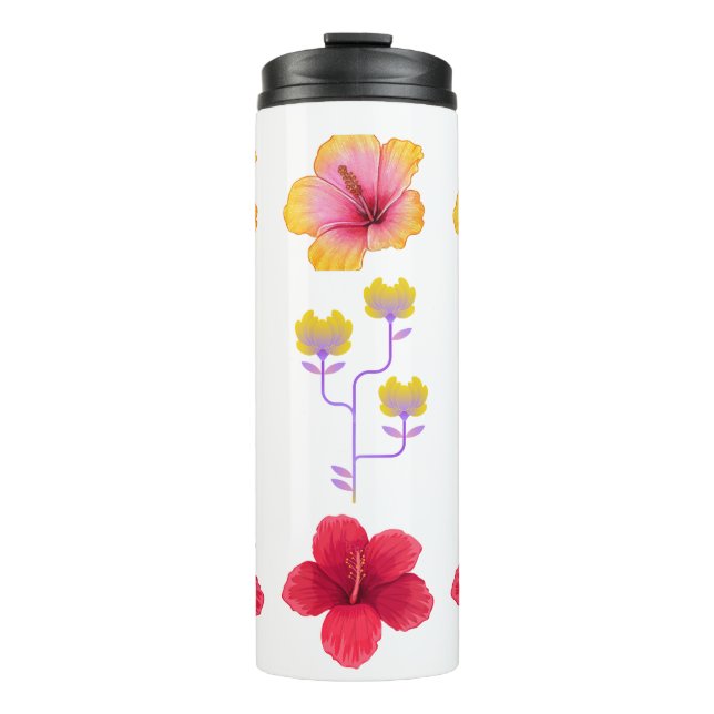 Garrafa Térmica Arte de Pixel Vibrante Flores Tropicais (Frente)