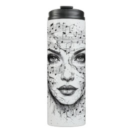 Garrafa Térmica Arte de Rosto de Partitura Personalizada Preta e B