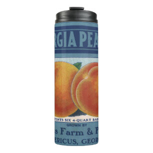 Garrafa Térmica Arte de rótulo de caixa de frutas vintage, pêssego