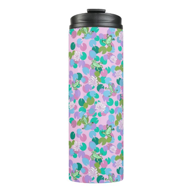 Garrafa Térmica Arte de sapo fofo tumbler com fundo rosa (Frente)