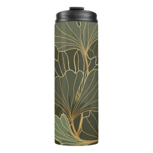 Garrafa Térmica Arte Dourada de Linha Luxuriosa Ginkgo