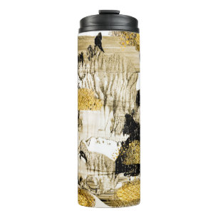 Garrafa Térmica Arte e Dourado. Cor de tendência com tinta de ouro