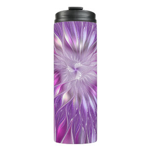 Garrafa Térmica Arte Fractal Abstrata Flor Paixão Roxo Rosa