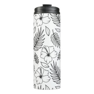 Garrafa Térmica Arte Gráfica de Linha de Hibisco Tropical