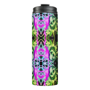 Garrafa Térmica Arte Neon de Halloween com Caveira Gótica em Aquar