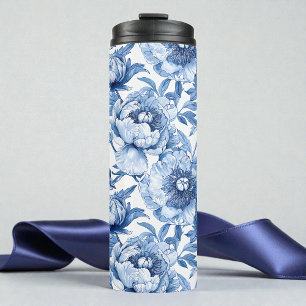 Garrafa Térmica Arte Nova em Porcelana Azul Floral Botânica Flor