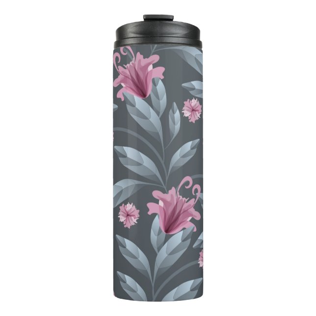 Garrafa Térmica Arte, padrão de colheita floral. Maroon transl (Frente)