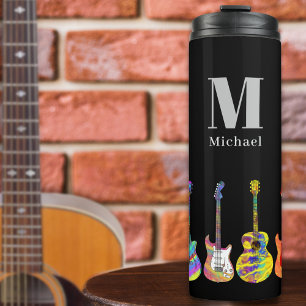 Garrafa Térmica Arte Pop Personalizada de Guitarra Colorida