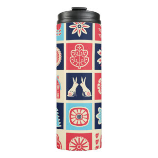Garrafa Térmica Arte popular escandinava: floral vintage.