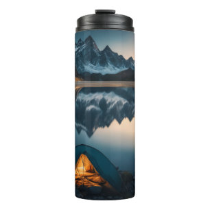 Garrafa Térmica Arte Temática de Acampamento com Tenda, Montanhas