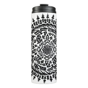 Garrafa Térmica Arte Tribal Mandala Desenhada à Mão