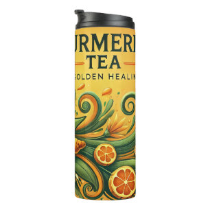 Garrafa Térmica Arte Turmeric Tea Design AI