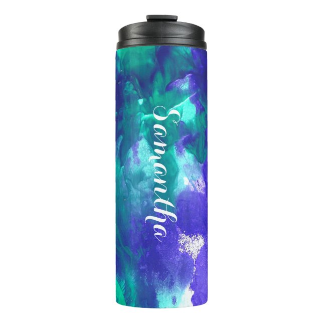 Garrafa Térmica Arte Verde E Roxa (Frente)