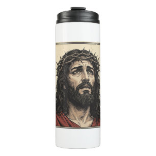 Garrafa Térmica Arte Vetorial de Retrato Religioso da Coroa de Esp