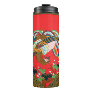 Garrafa Térmica Arte Vintage do Pássaro Fênix Vermelho Japonês G.A