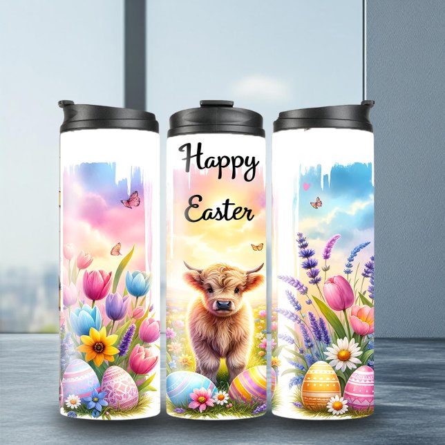 Garrafa Térmica Artesanato Brushbraste Highland Páscoa Tumbler (Criador carregado)