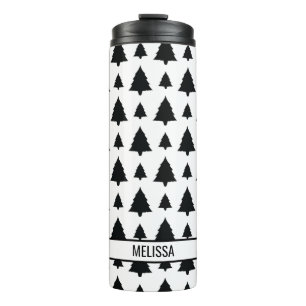 Garrafa Térmica Árvore de Natal de Abeto Preto e Branco Padrão & N