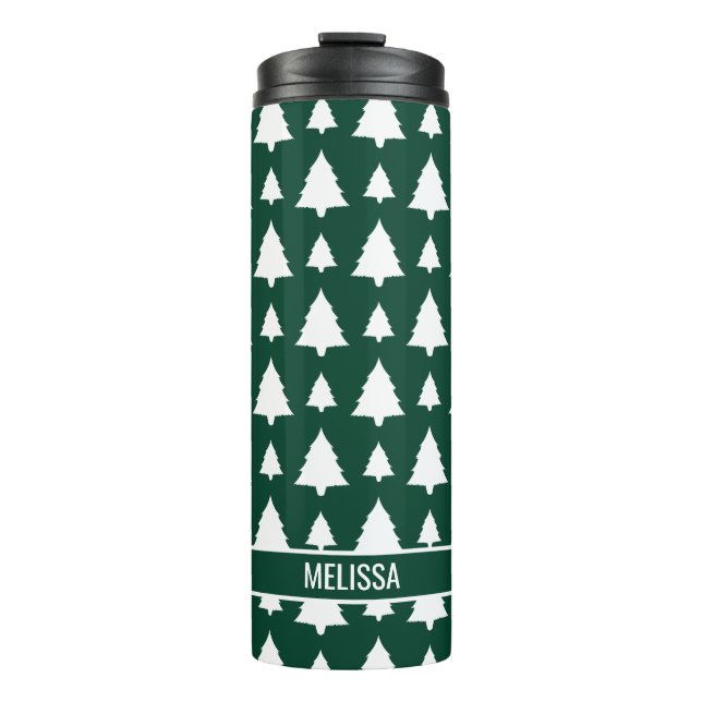 Garrafa Térmica Árvore de Natal de Abeto Verde e Branco Padrão e N (Frente)