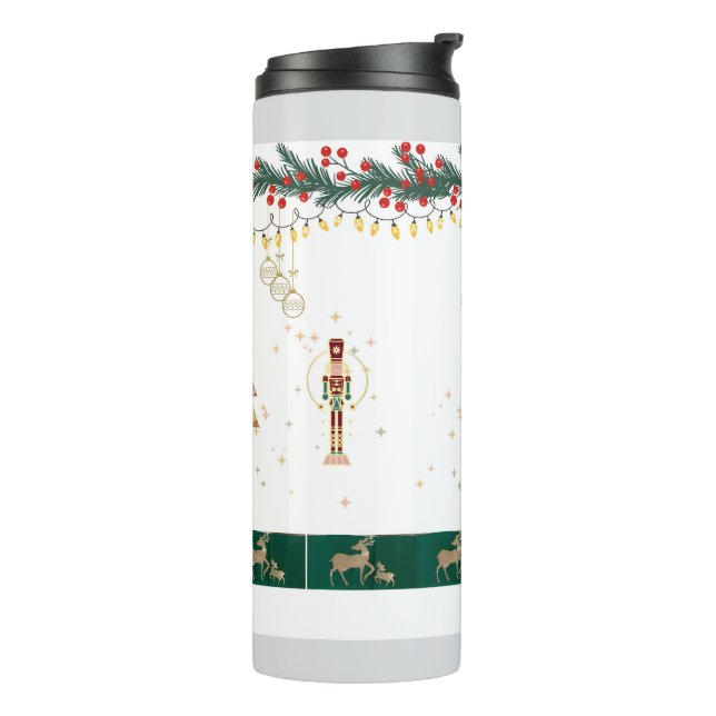 Garrafa Térmica Árvore de Natal, neve, papel de embrulho de veados (Giro à esquerda)