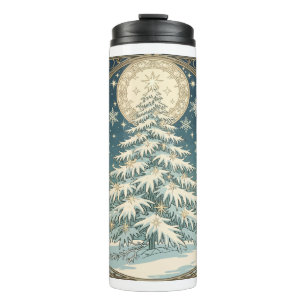 Garrafa Térmica Árvore de Natal Yule Com Neve E Enfeites Em Forma