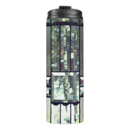 Garrafa Térmica árvore-pássaro-prateada-esmaltada