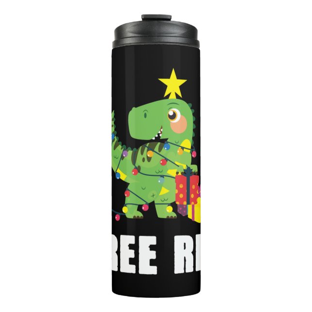 Garrafa Térmica Árvore Rex com bolas de Natal - dinarca engraçada (Frente)