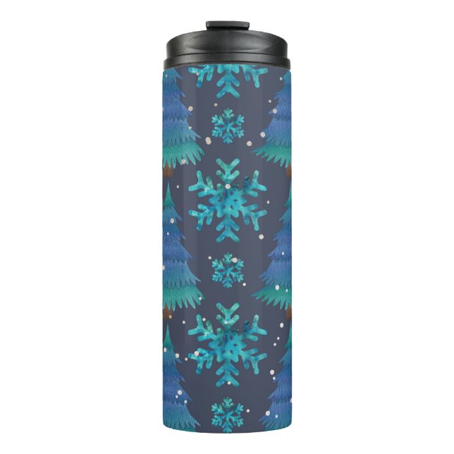GARRAFA TÉRMICA ÁRVORES DE INVERNO AZUL E VERDE E SNOWFLAKS DE INV (Frente)