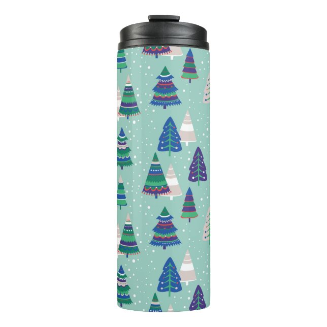 Garrafa Térmica Árvores de Natal em fundo azul (Frente)