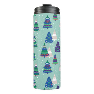 Garrafa Térmica Árvores de Natal, fundo azul