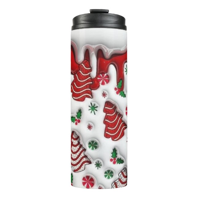 Garrafa Térmica Árvores de Natal Vermelhas e Brancas (Frente)