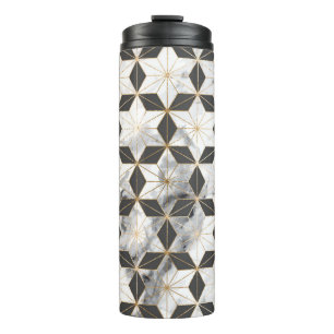 Garrafa Térmica Asanoha Japonês: Dourado Padrão Marble.