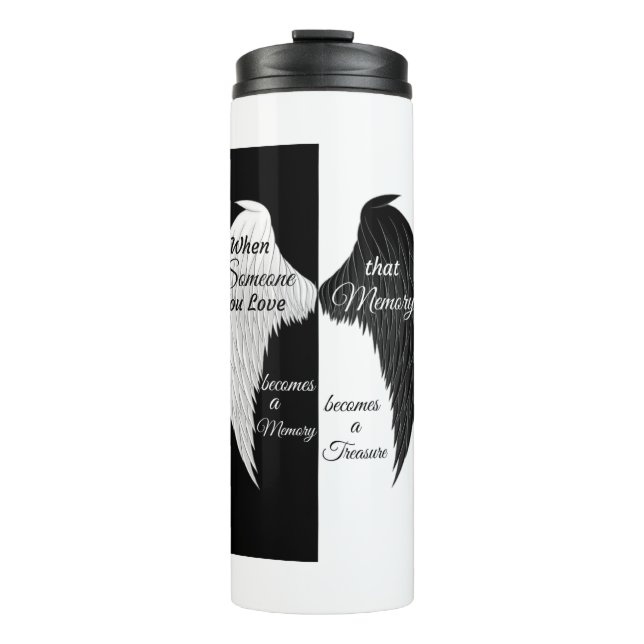 Garrafa Térmica Asas de Anjo preto e branco (Frente)